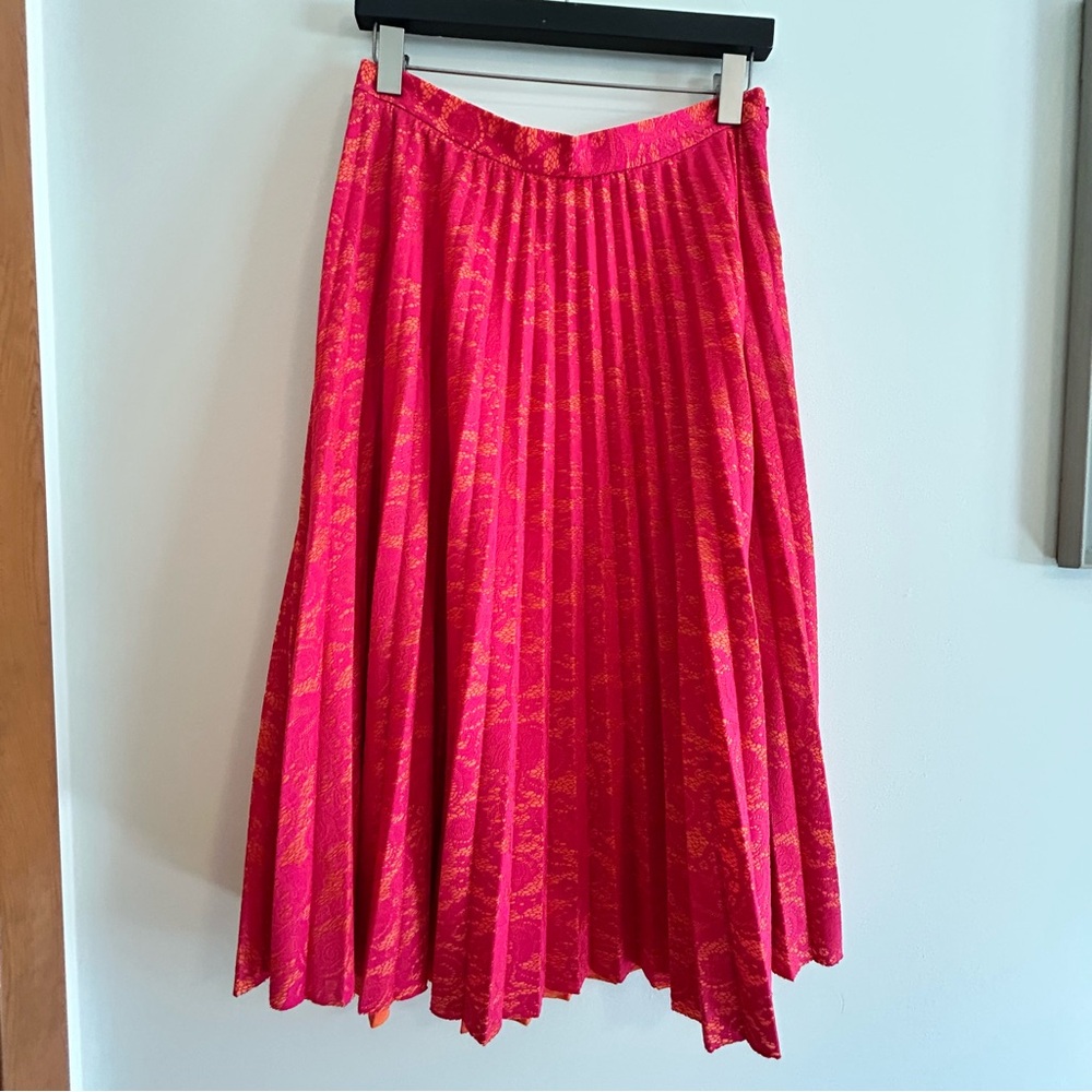 Anthropologie Pink and Orange Pleated Midi Skirt